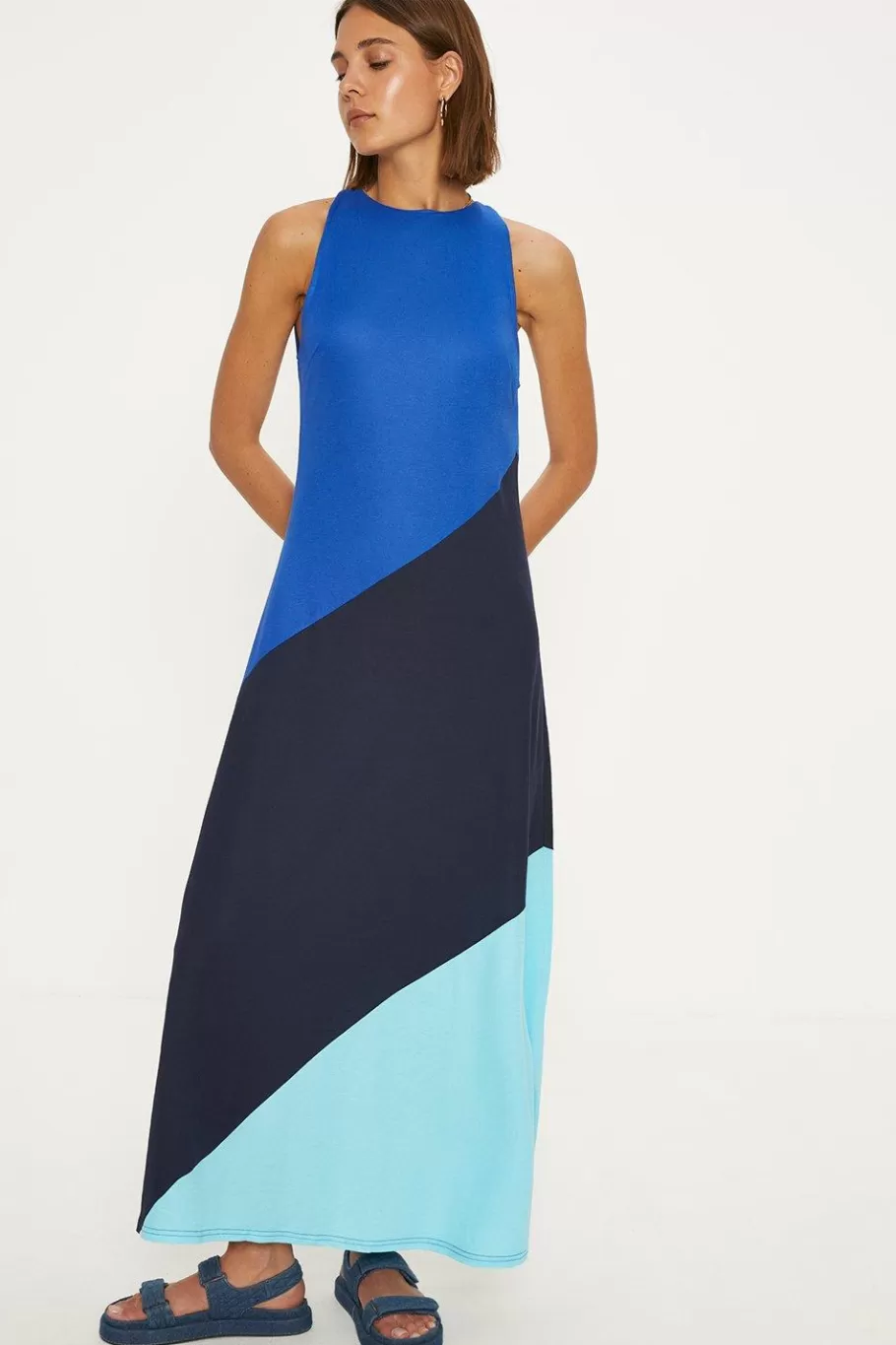 Oasis Colour Block Halterneck Midi Dress Blue Best Sale