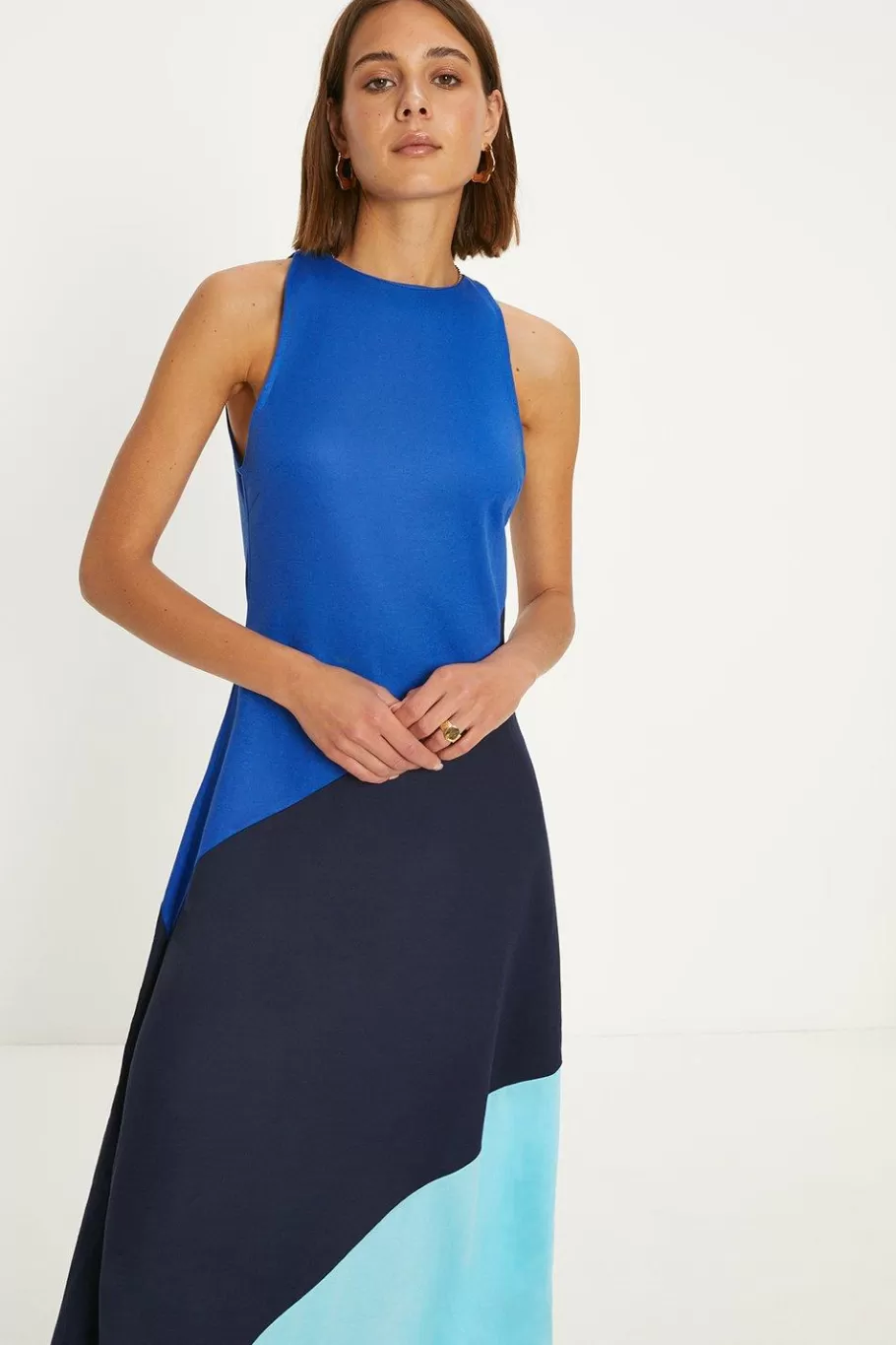 Oasis Colour Block Halterneck Midi Dress Blue Best Sale