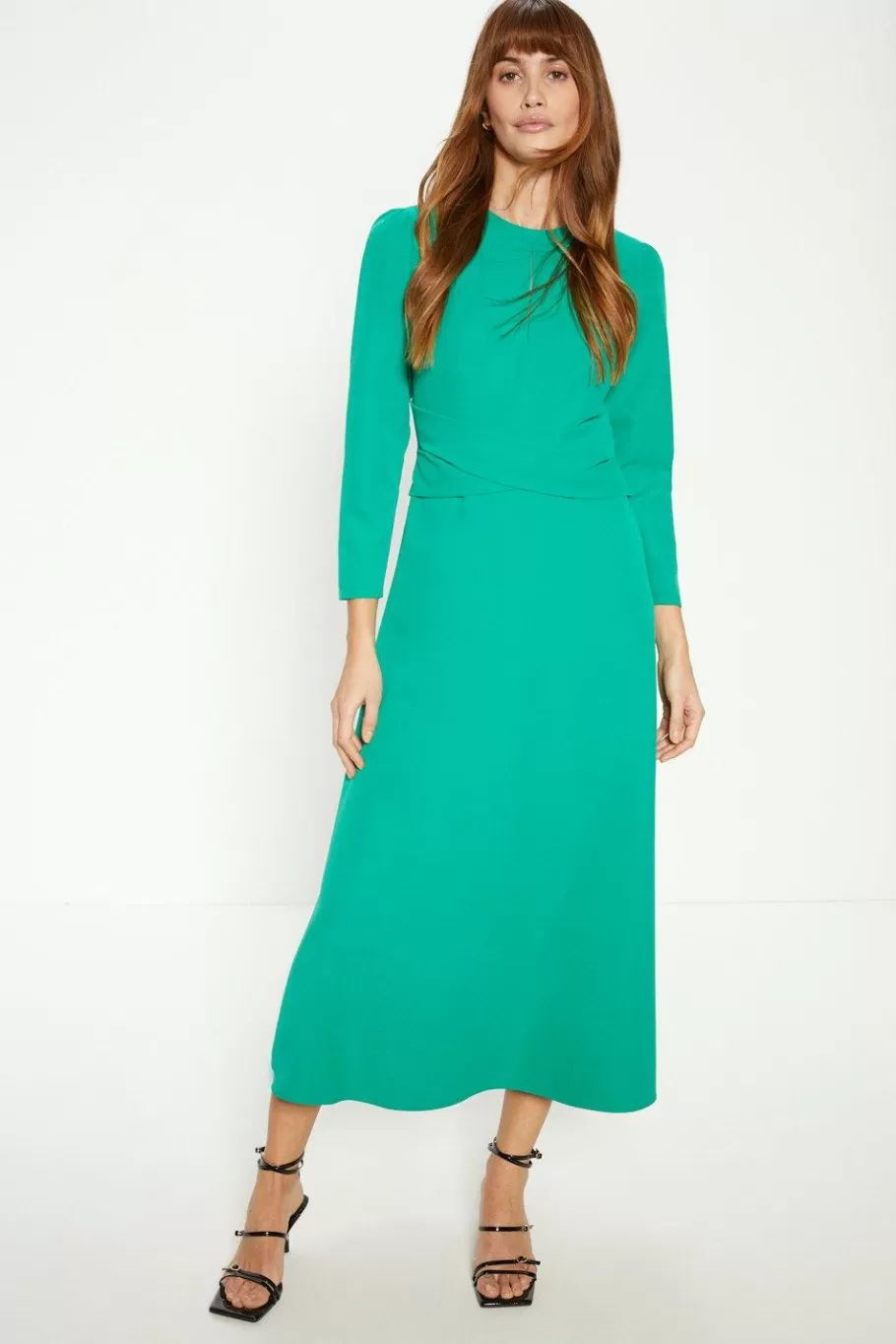 Oasis Compact Crepe Cross Front Midi Dress Green Flash Sale