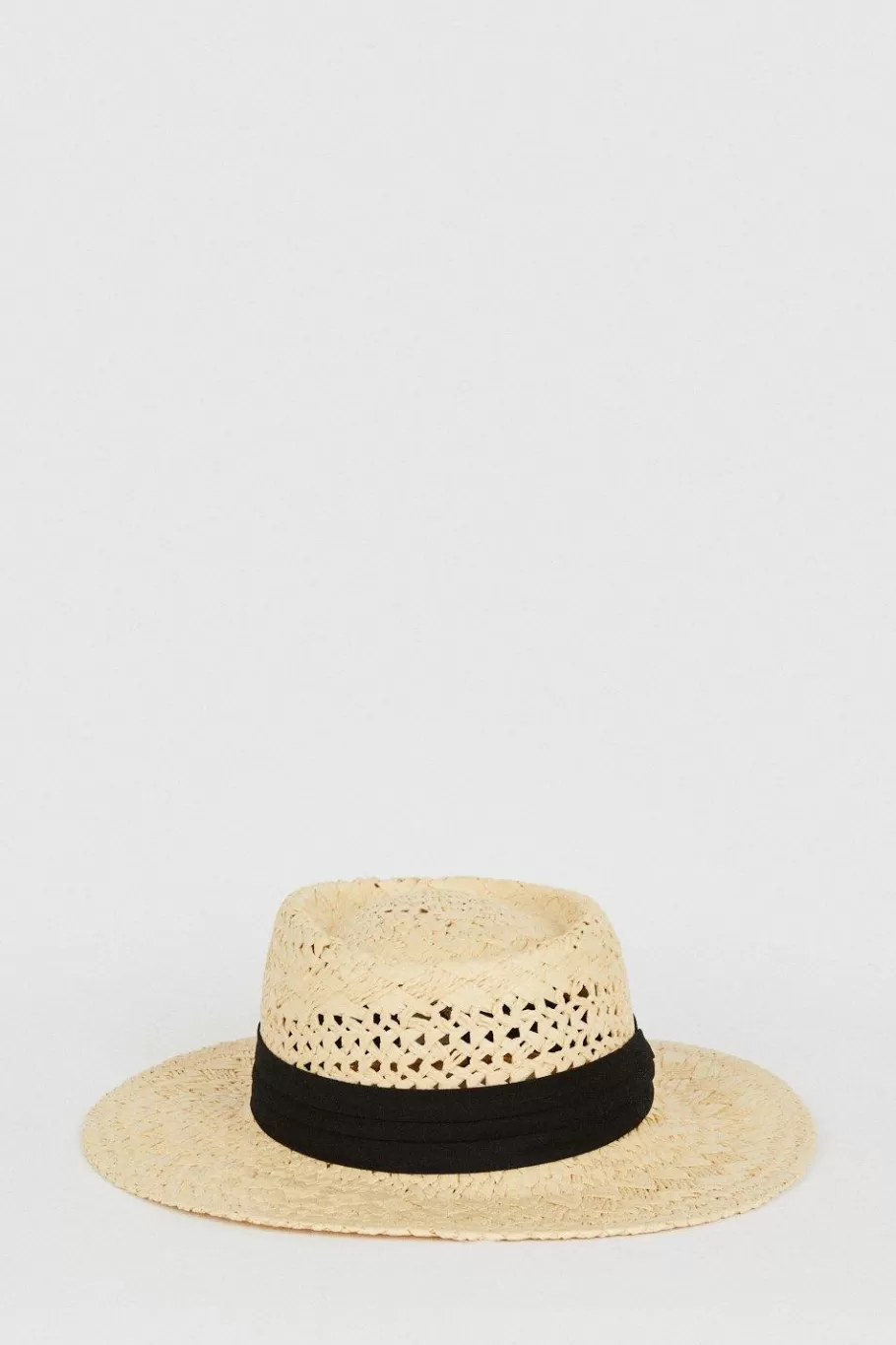 Oasis Contrast Band Fedora Straw Hat Cream New