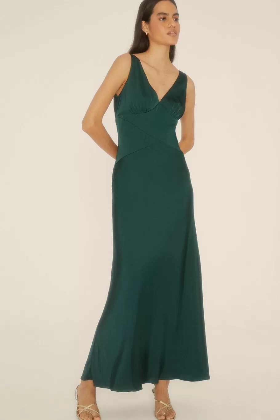 Oasis Contrast Satin Bow Back Maxi Dress Emerald Clearance