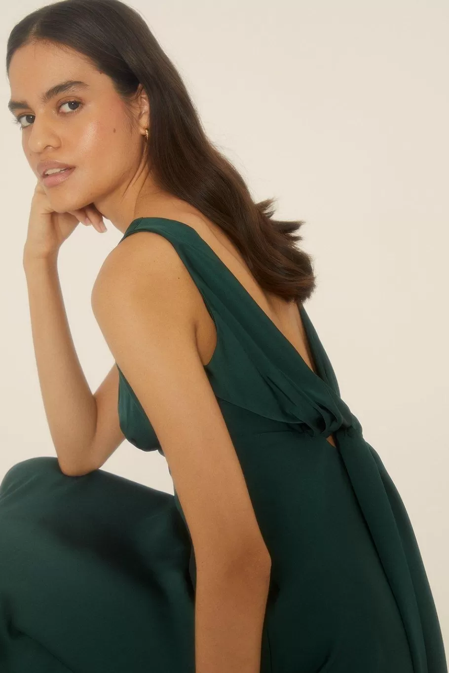 Oasis Contrast Satin Bow Back Maxi Dress Emerald Clearance