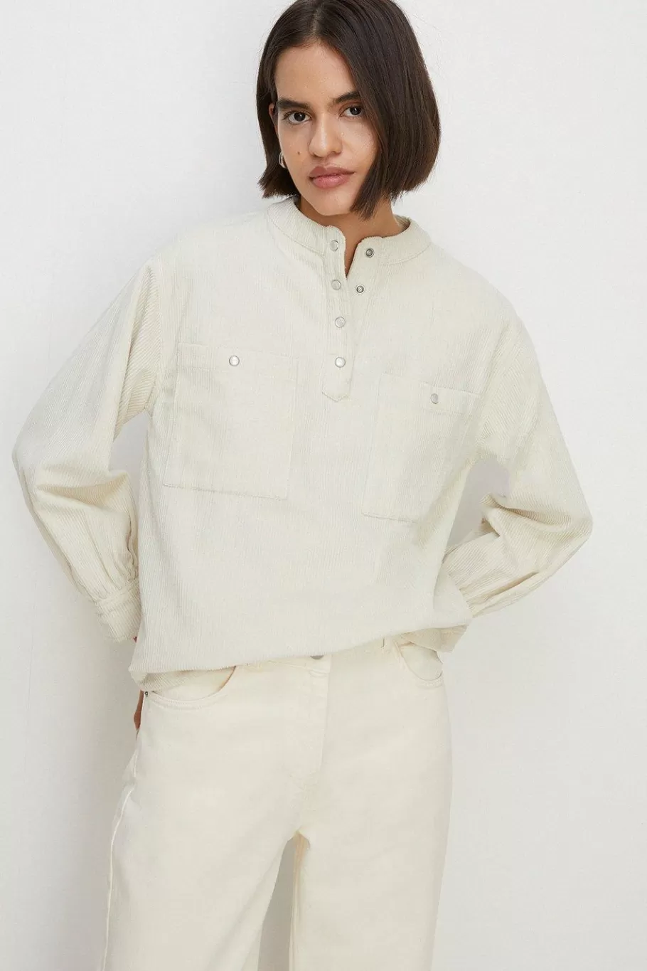 Oasis Cord Button Through Overshirt Ecru Store