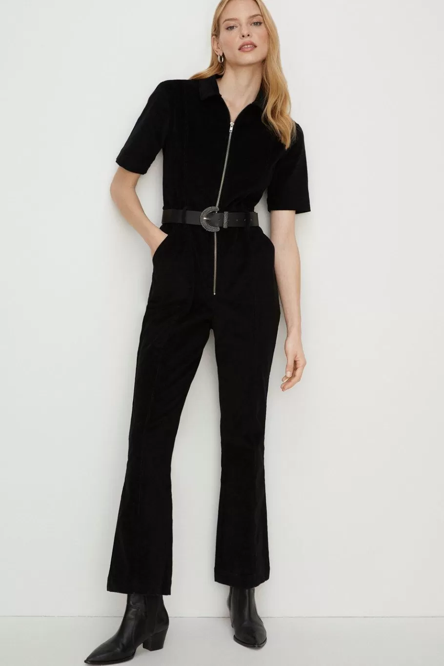 Oasis Cord Zip Through Flared Jumpsuit Khaki Sale