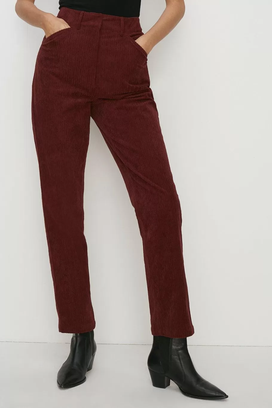 Oasis Corduroy Straight Leg Trouser Wine Fashion