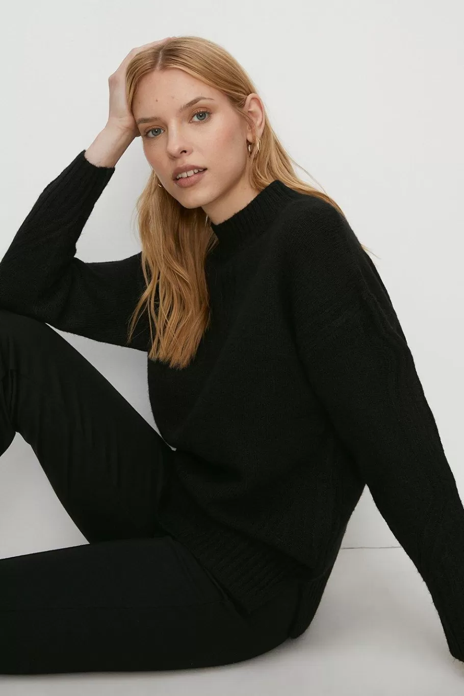 Oasis Cosy Longline Rib Detail Mock Neck Jumper Black Online