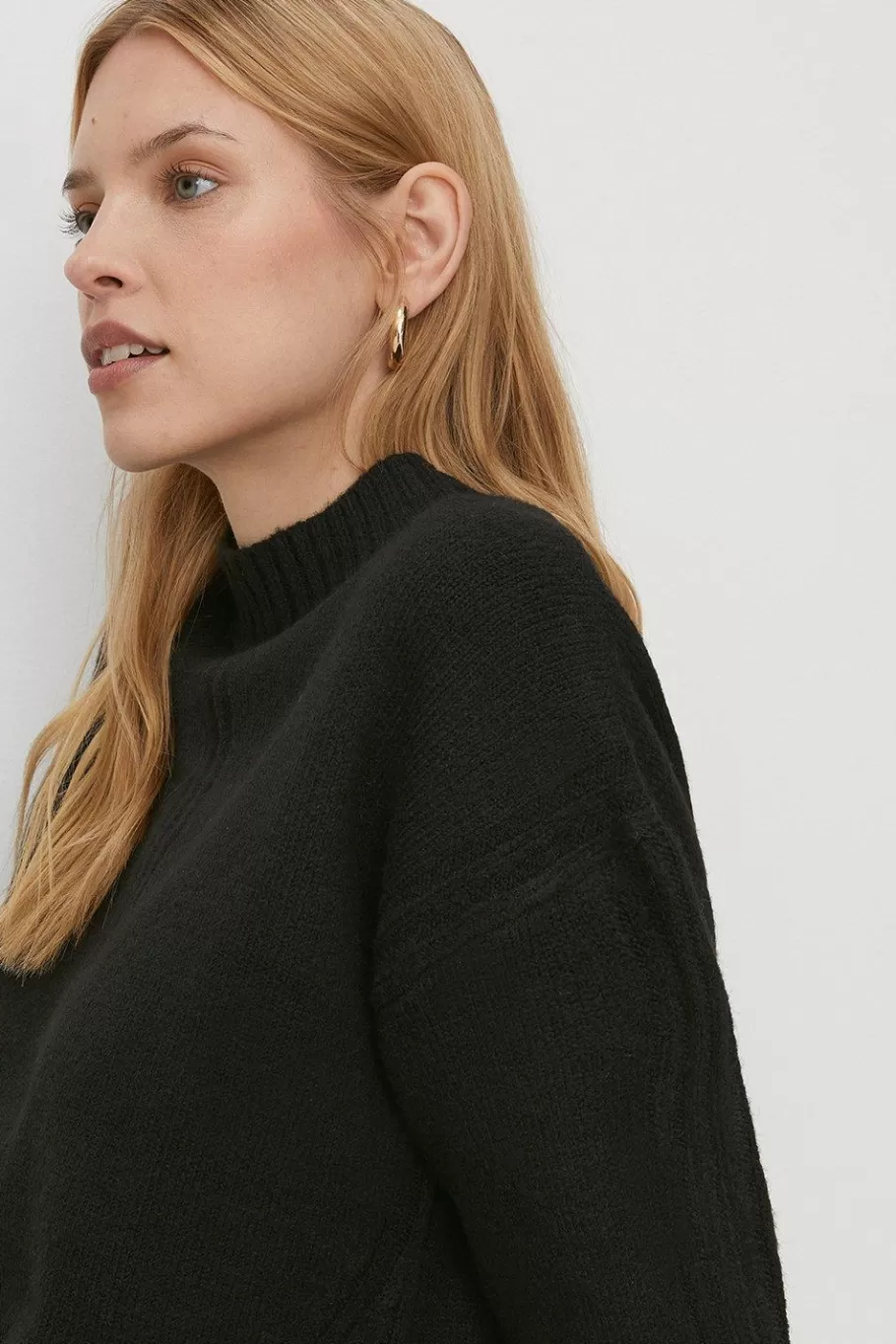 Oasis Cosy Longline Rib Detail Mock Neck Jumper Black Online