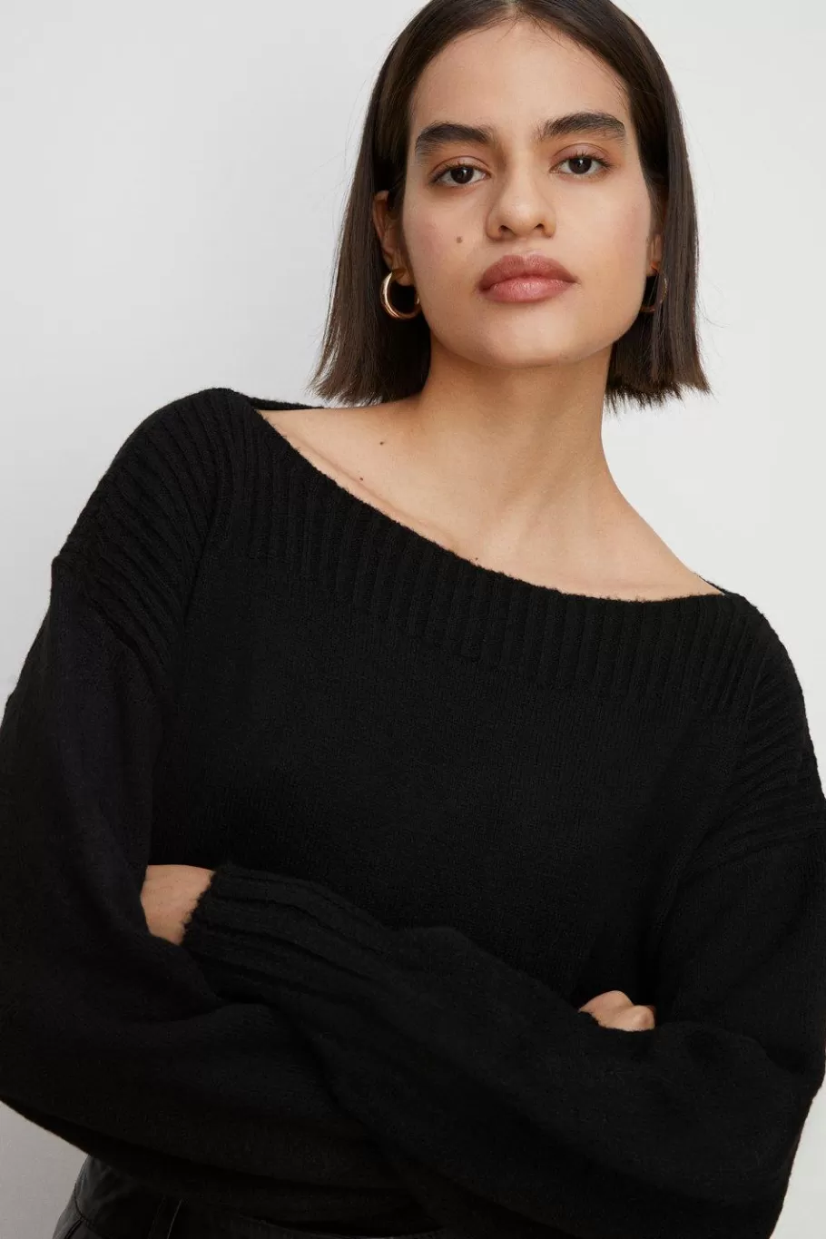 Oasis Cosy Slash Neck Jumper Black Online