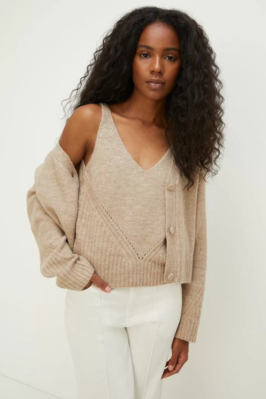 Oasis Cosy Strappy Knitted Vest Oatmeal Shop