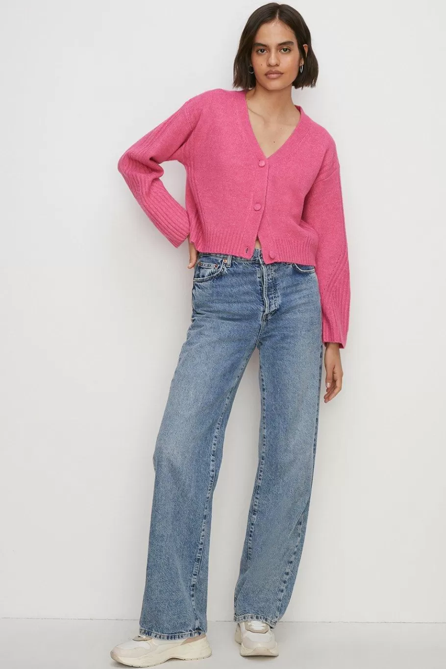 Oasis Cosy V Neck Girlfriend Cardigan Hot Pink Online