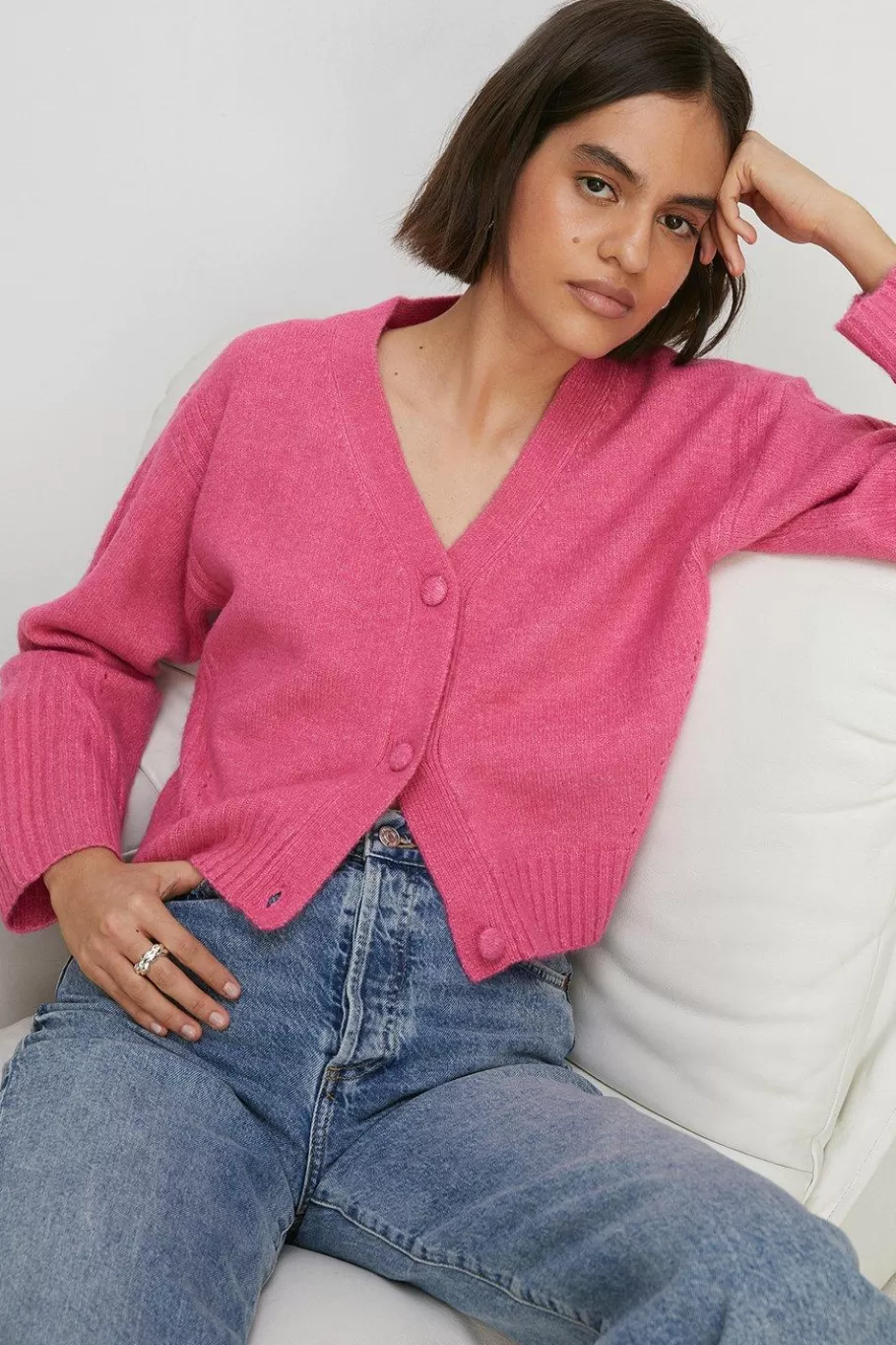 Oasis Cosy V Neck Girlfriend Cardigan Hot Pink Online