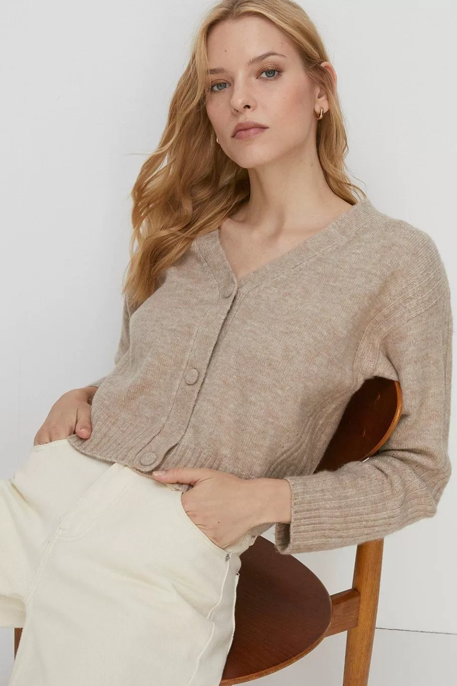 Oasis Cosy V Neck Girlfriend Cardigan Oatmeal Discount