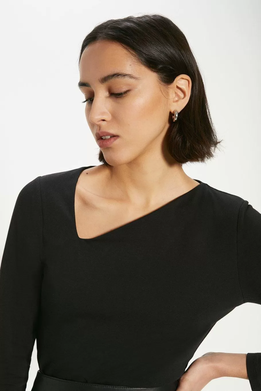 Oasis Cotton Asymmetric Long Sleeve Top Black Sale