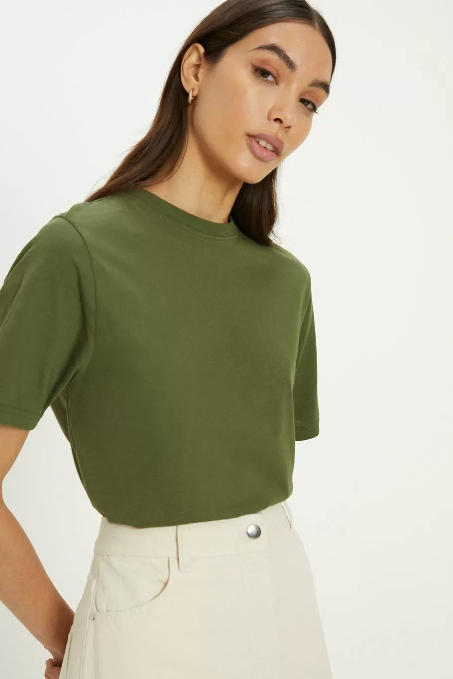 Oasis Cotton Boxy Tshirt Khaki Online