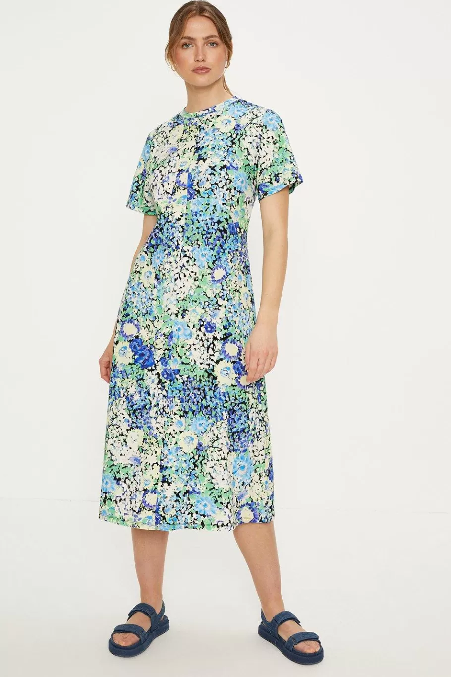 Oasis Cotton Floral Aline Midi Dress Blue Best