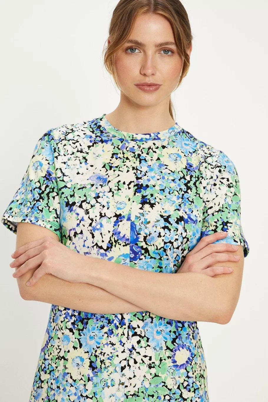 Oasis Cotton Floral Aline Midi Dress Blue Best