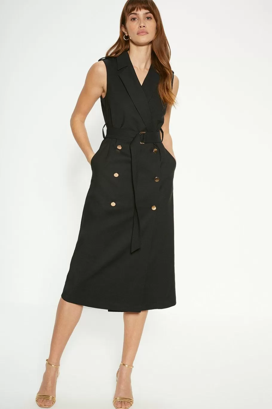 Oasis Cotton Sateen Belted Blazer Dress Black Fashion