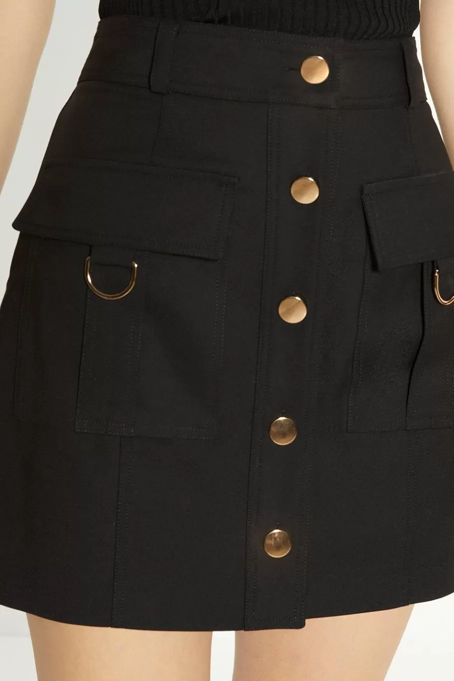 Oasis Cotton Sateen Button Detail Mini Skirt Black Shop