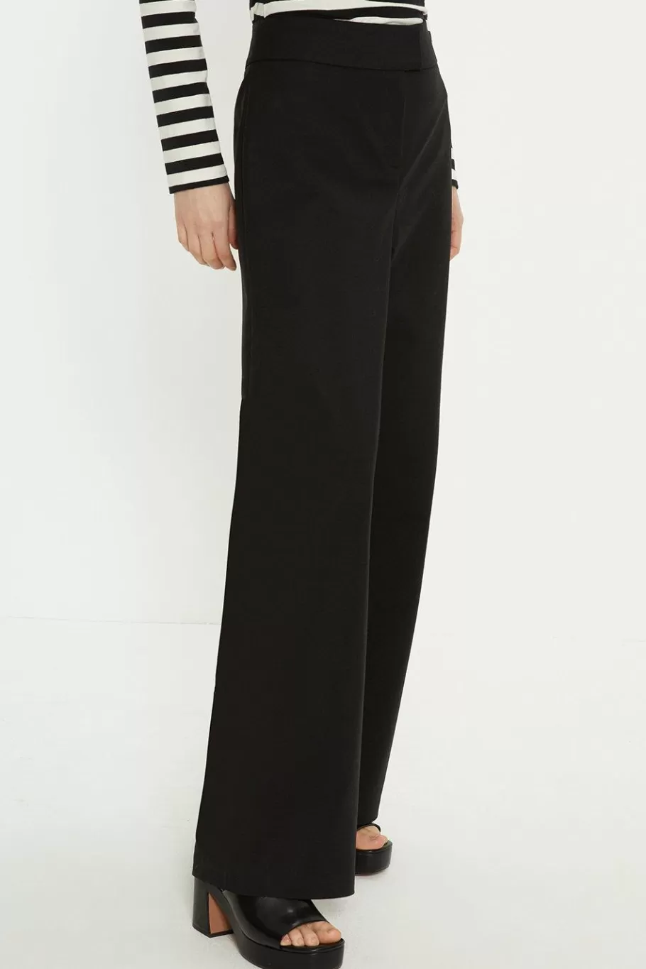 Oasis Cotton Sateen High Waist Wide Leg Trouser Black Best