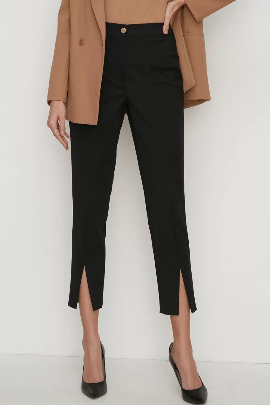 Oasis Cotton Sateen Split Front Trouser Black Cheap