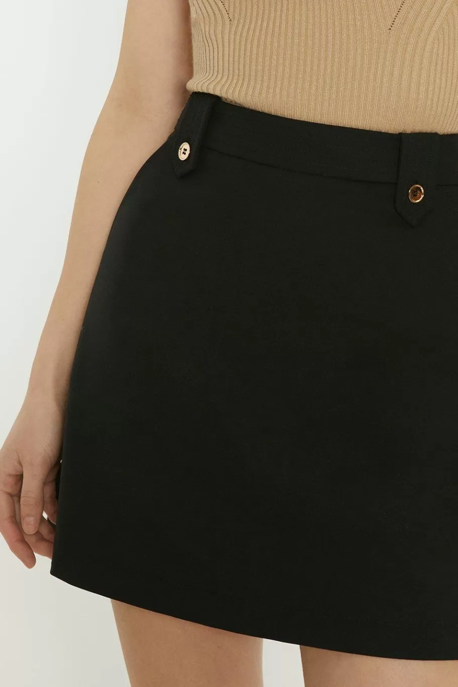 Oasis Cotton Sateen Tab Detail Mini Skirt Black Store