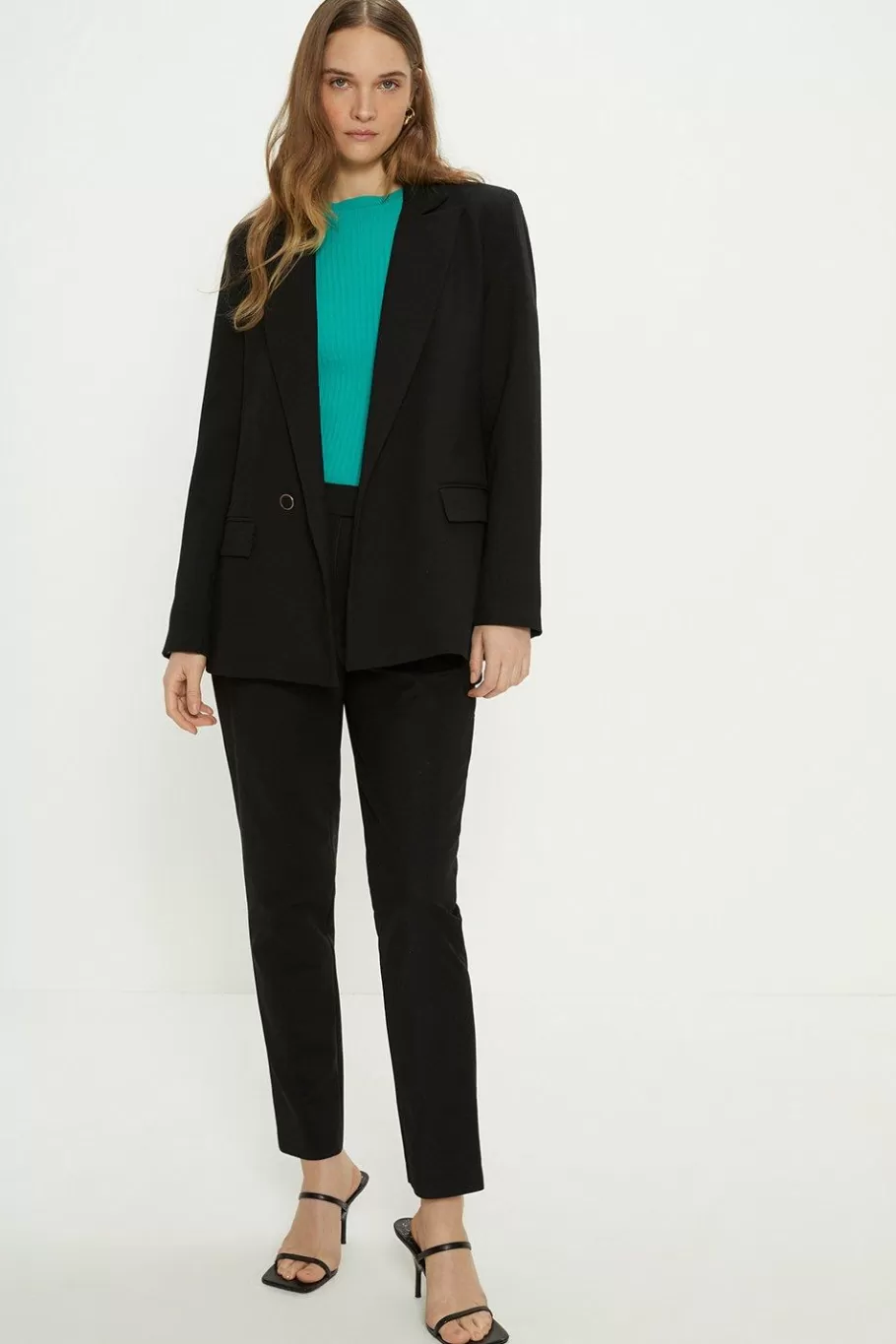 Oasis Cotton Sateen Tailored Slim Leg Trouser Black Fashion