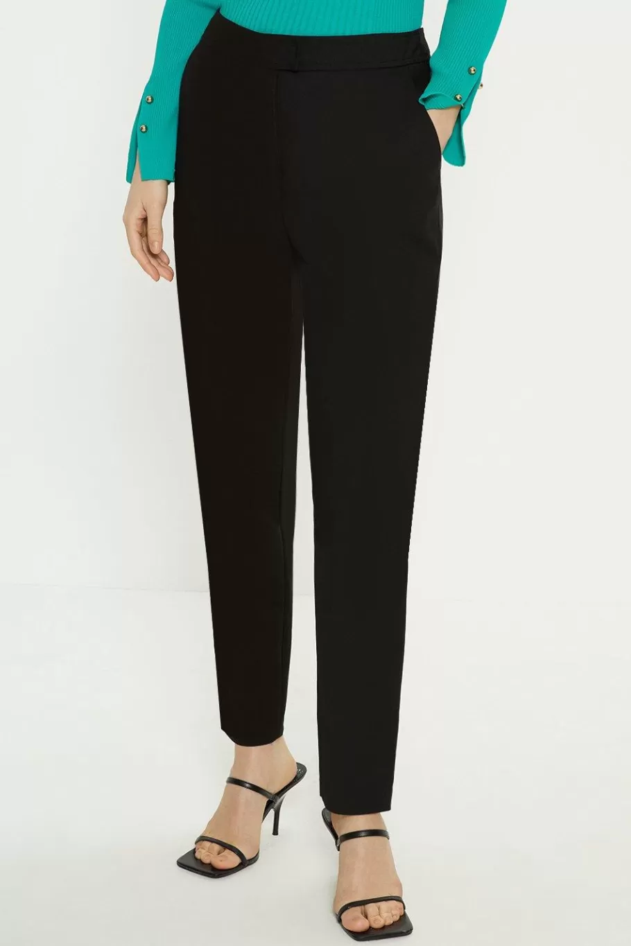 Oasis Cotton Sateen Tailored Slim Leg Trouser Black Fashion