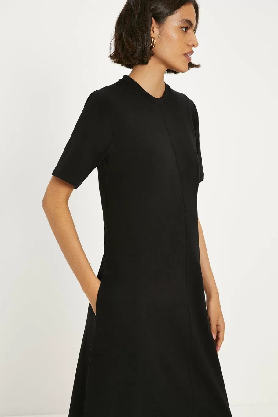 Oasis Cotton Seam Detail Trapeze Dress Black Outlet