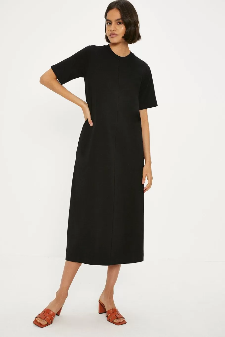 Oasis Cotton Seam Detail Trapeze Dress Black Outlet