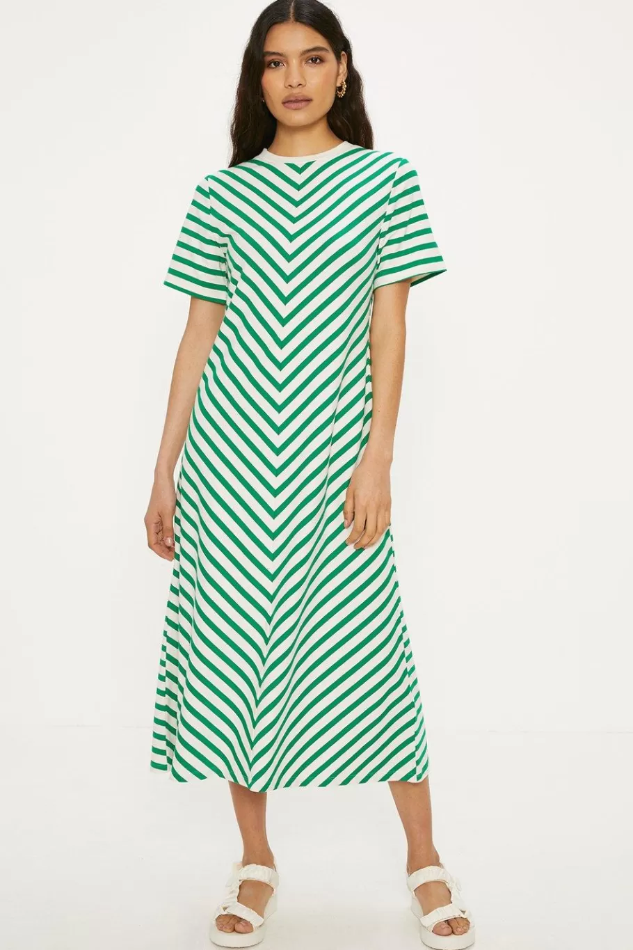 Oasis Cotton Stripe Aline Midi Dress Multi Fashion