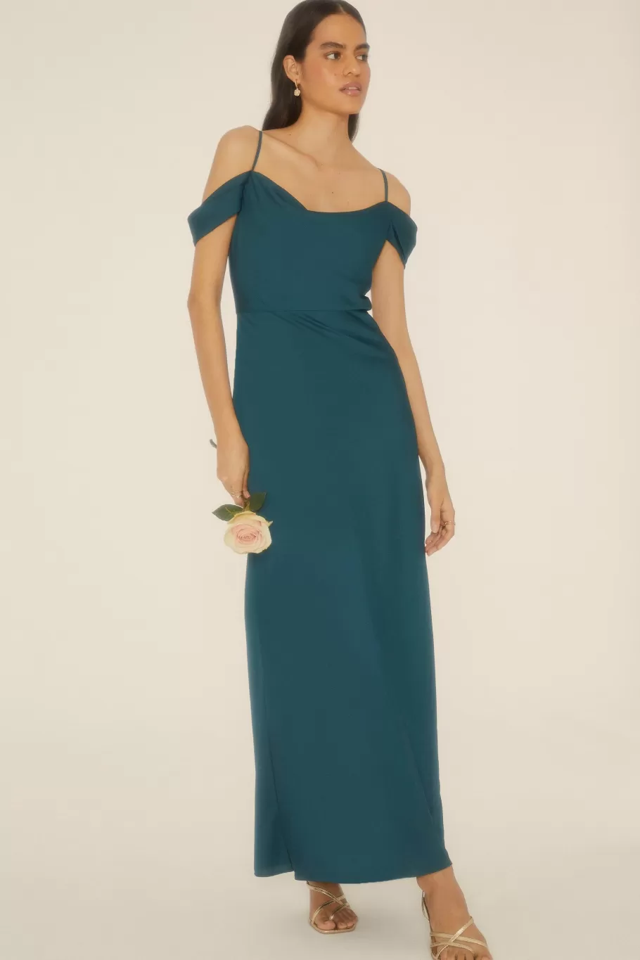 Oasis Cowl Cold Shoulder Satin Bias Midaxi Dress Emerald Discount