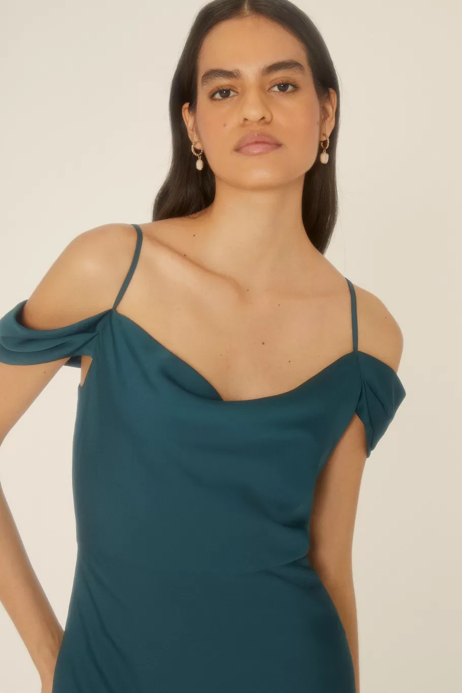 Oasis Cowl Cold Shoulder Satin Bias Midaxi Dress Emerald Discount