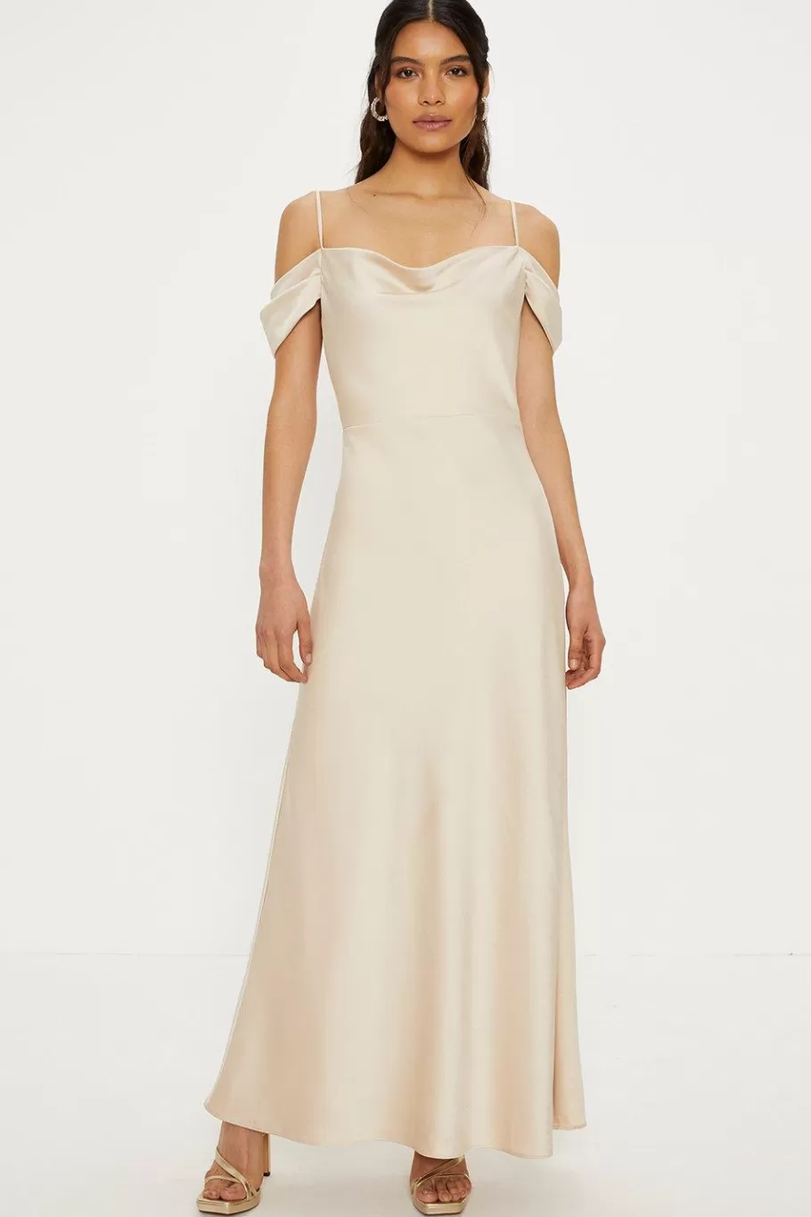 Oasis Cowl Cold Shoulder Satin Midi Dress Champagne Cheap