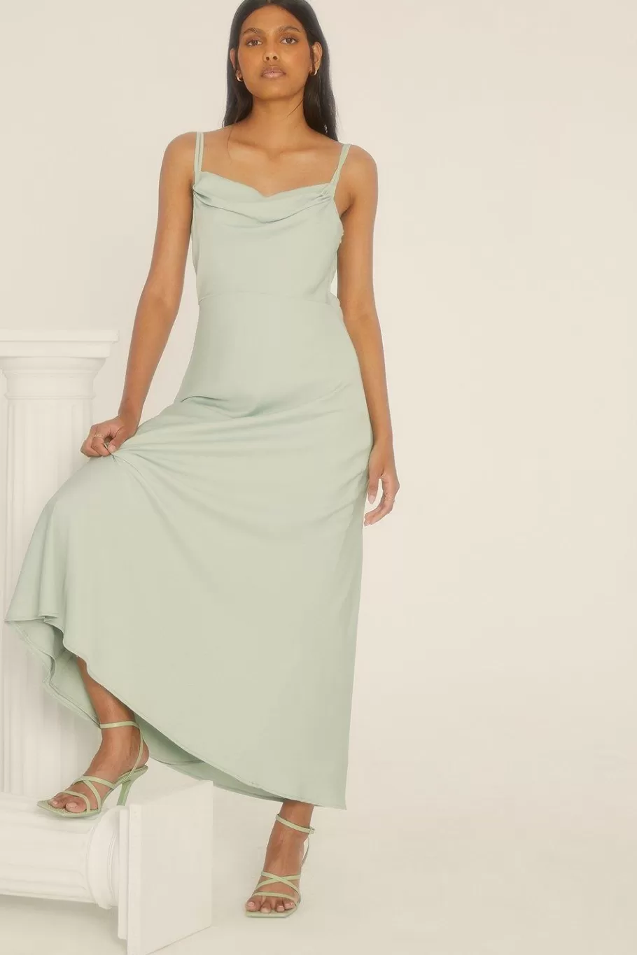 Oasis Cowl Double Strap Midi Dress Sage Hot