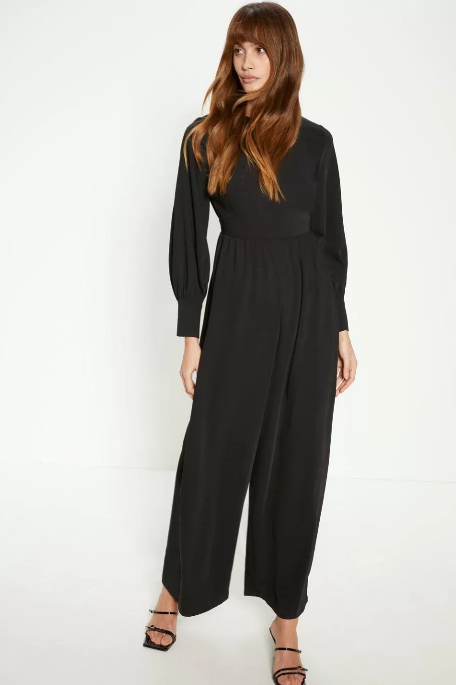 Oasis Crepe Empire Seam Detail Jumpsuit Black New