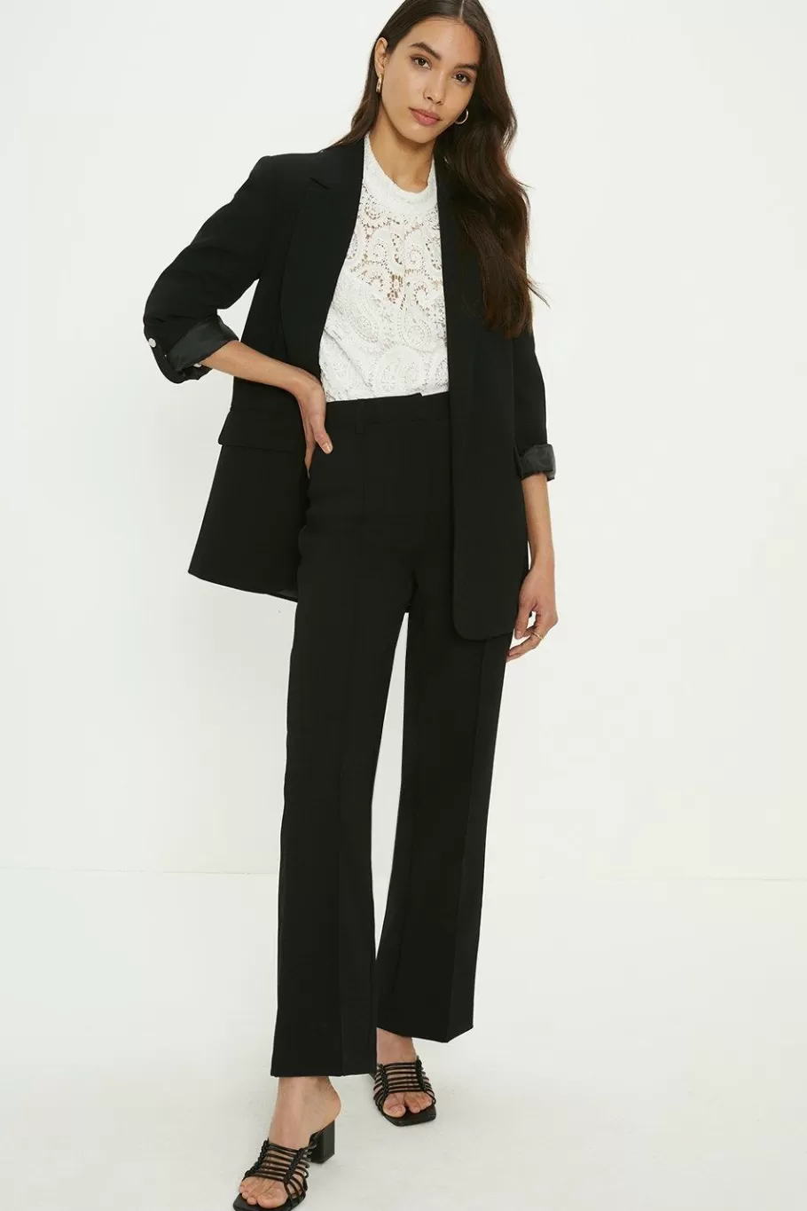 Oasis Crepe Pinstitch Straight Leg Trouser Black Best