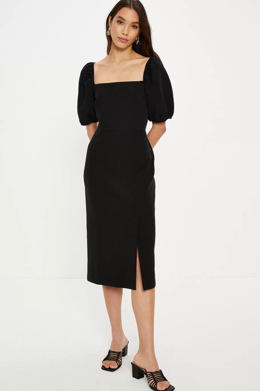 Oasis Crepe Puff Sleeve Pencil Dress Black Hot