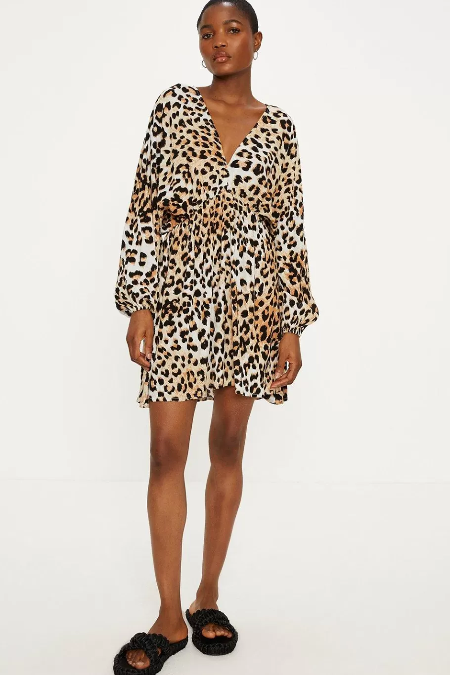 Oasis Crinkle Animal Mini Kimono Dress Black Outlet