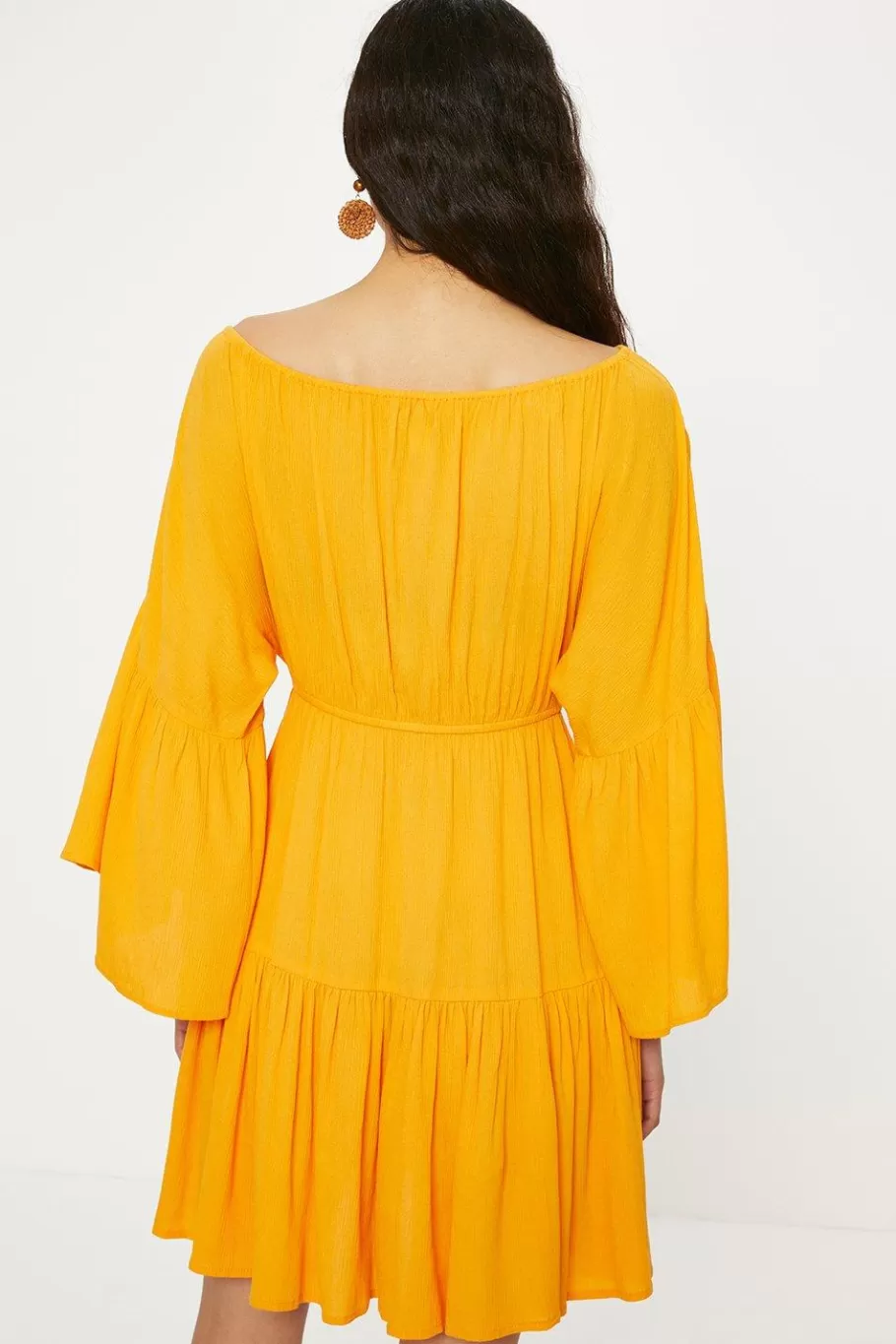 Oasis Crinkle Bardot Dress Orange Online