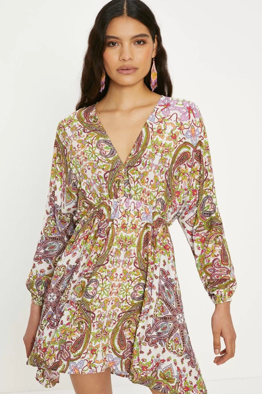 Oasis Crinkle Paisley Mini Kimono Dress Multi Sale