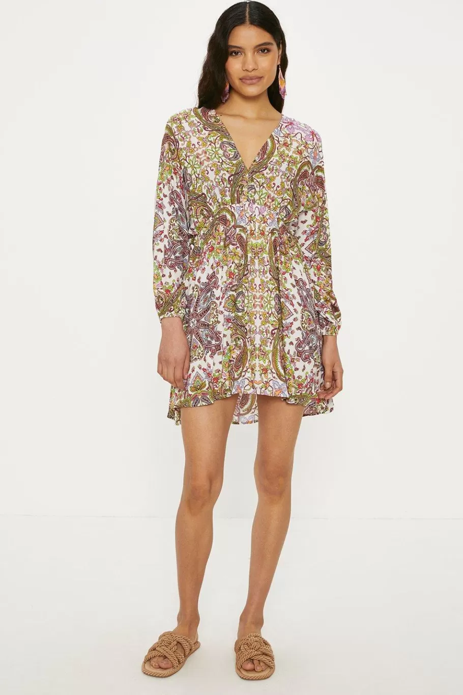 Oasis Crinkle Paisley Mini Kimono Dress Multi Sale