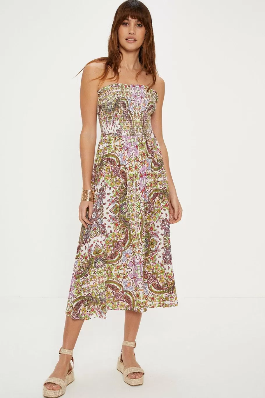 Oasis Crinkle Paisley Shirred Strapless Midi Dress Multi Online