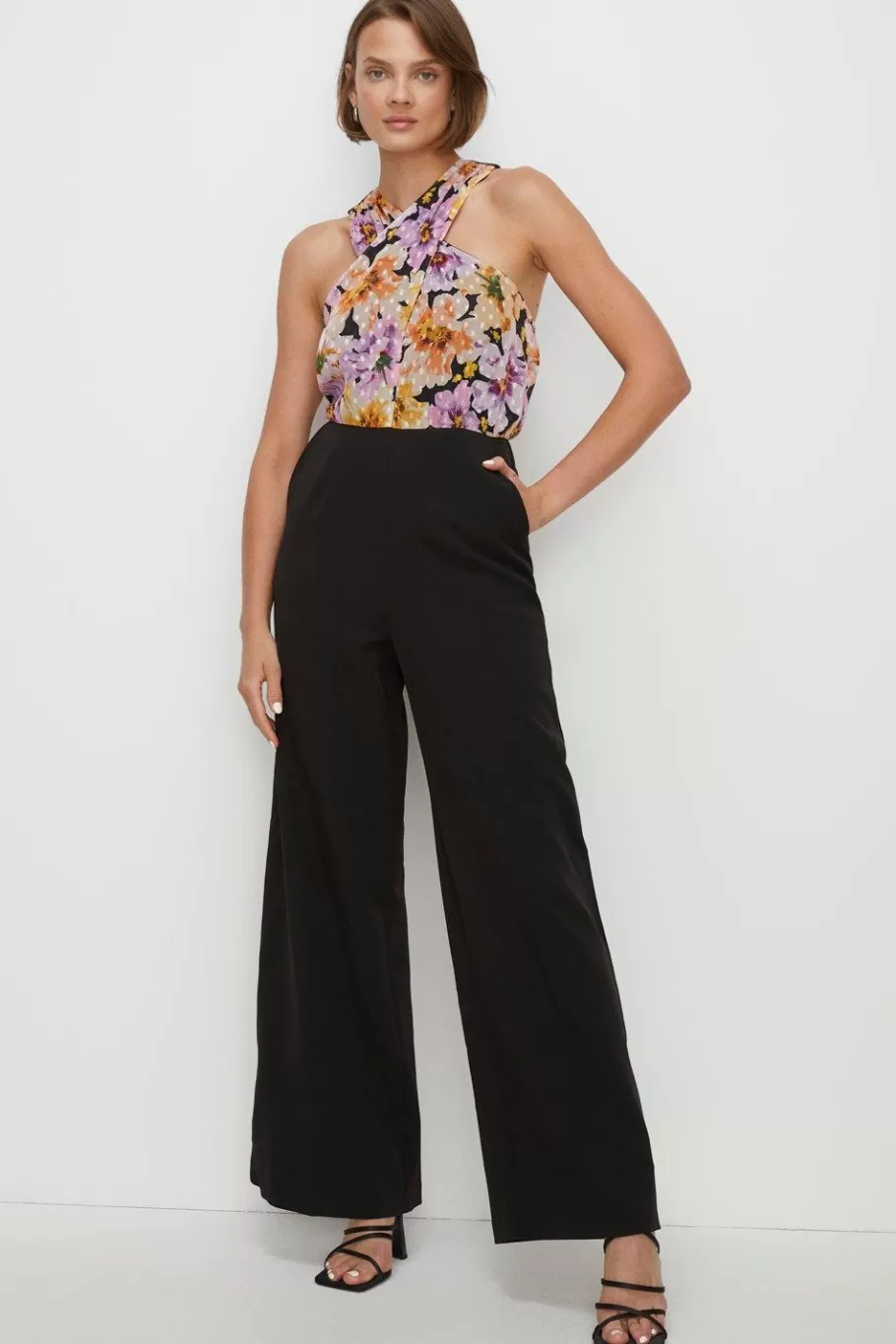 Oasis Cross Front Floral 2 In 1 Jumpsuit Black Cheap