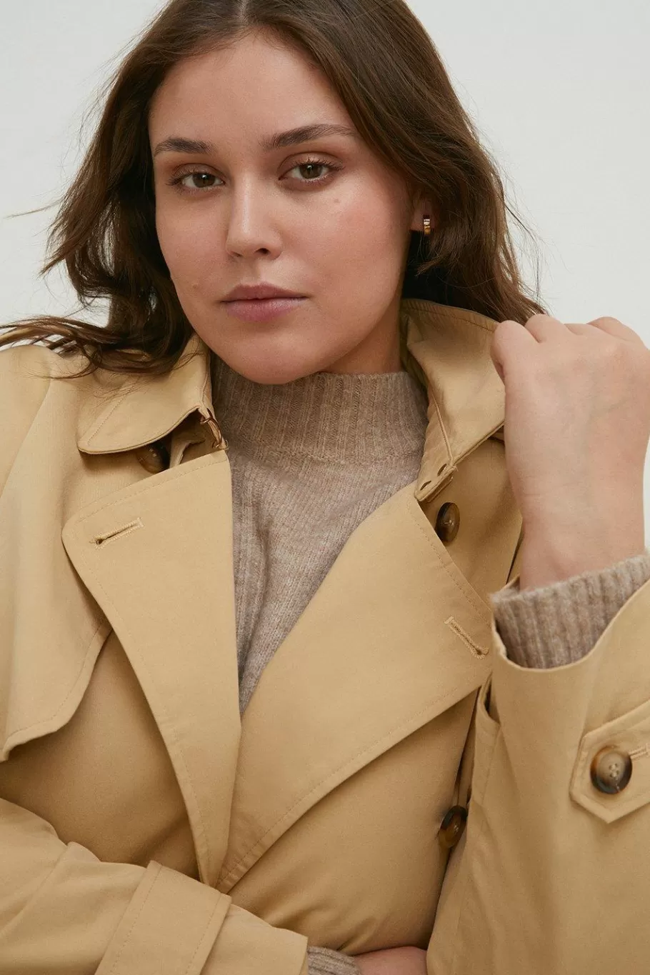 Oasis Curve Belted Button Detail Trench Coat Beige Discount