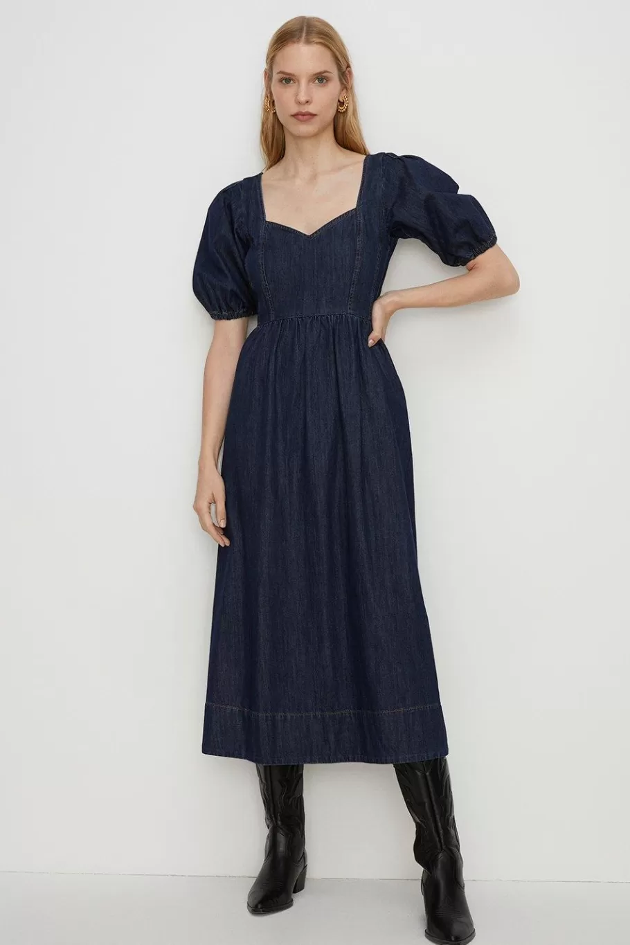 Oasis Denim Midi Dress Dark Wash Discount