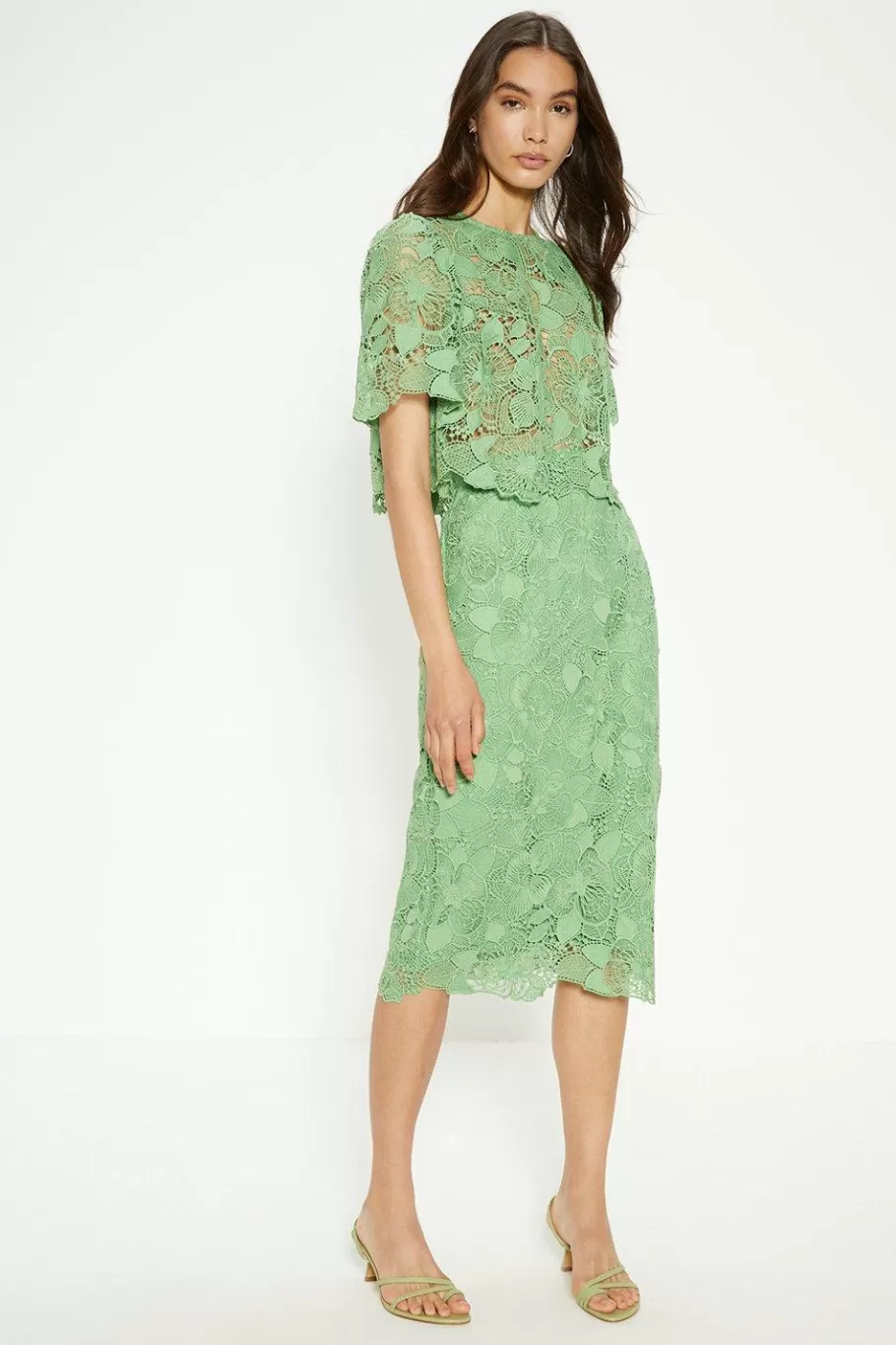 Oasis Detailed Lace Jewel Button Top Green Shop