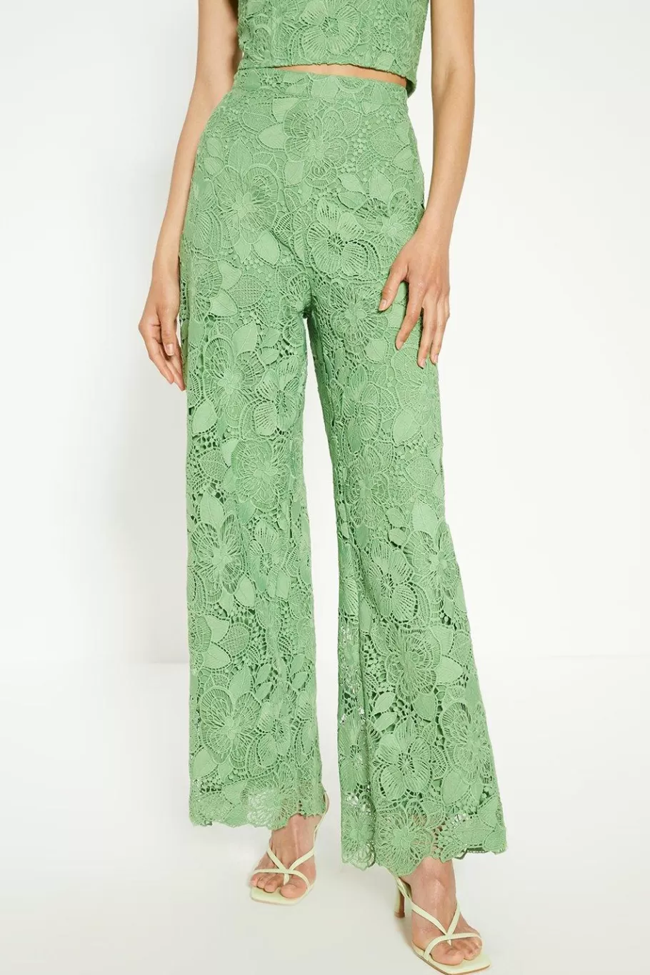 Oasis Detailed Lace Wide Leg Trouser Green Clearance