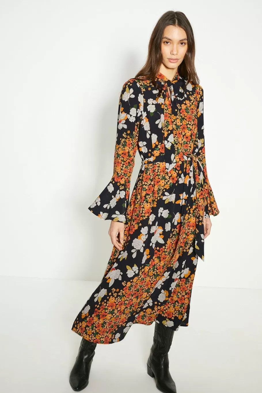 Oasis Diagonal Floral Midi Dress Multi Clearance