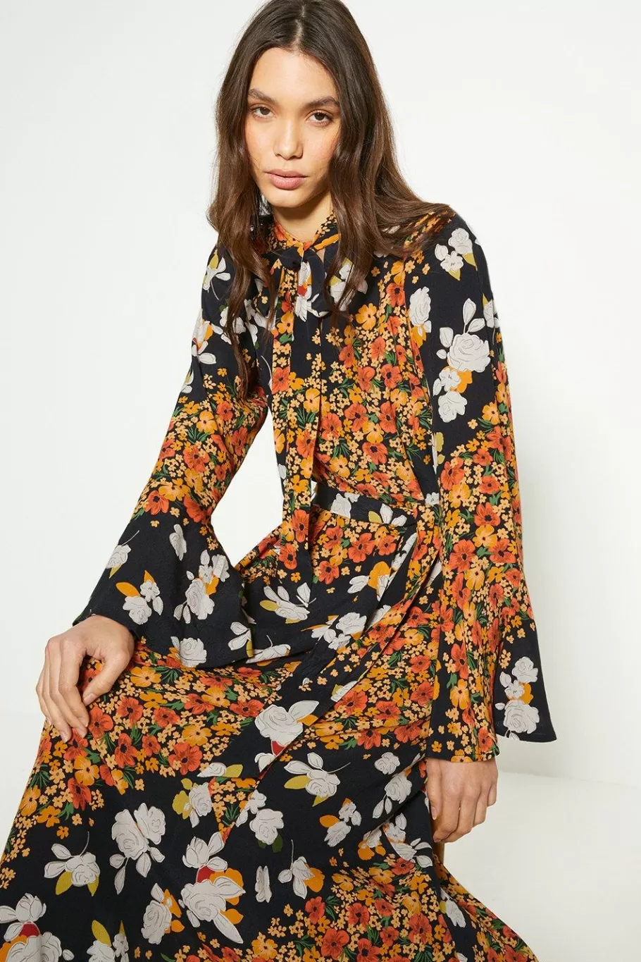 Oasis Diagonal Floral Midi Dress Multi Clearance