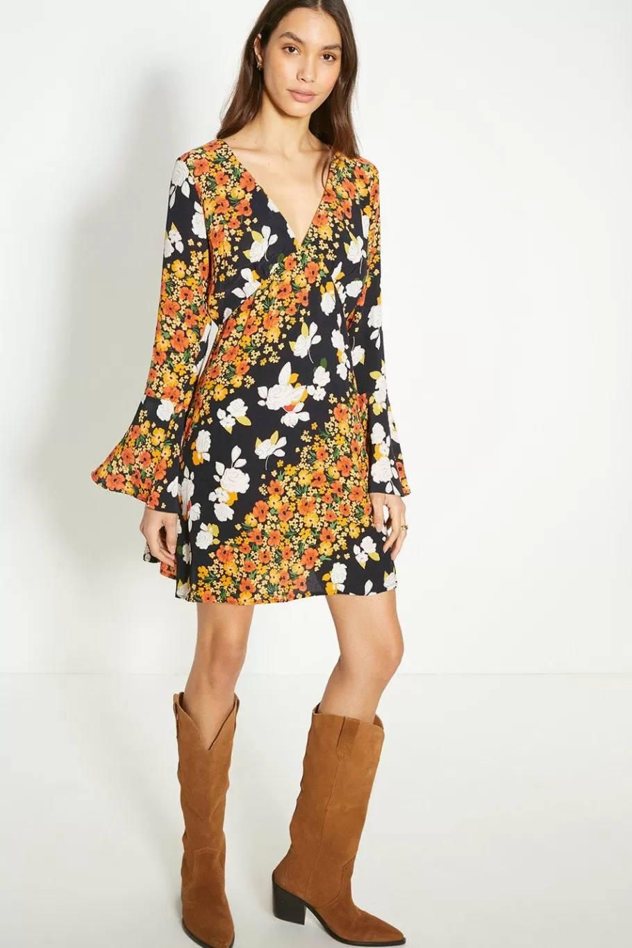 Oasis Diagonal Floral Ruffle Sleeve Tea Dress Multi Online